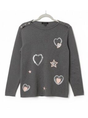 Parkhurst Gray Rhinestones Heart & Star Sweater Size Medium